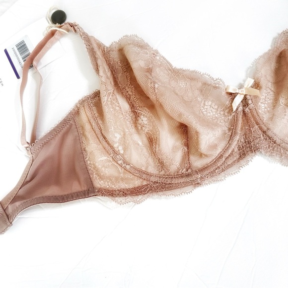 Heidi Klum Intimates Johana Shadow Gray/Scallop Shell Underwire Lace Bra Tan 32F - Picture 12 of 13